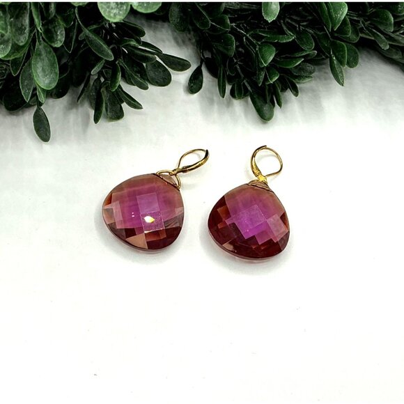 Faceted Teardrop Earrings Set In Assorted Colors With Gold-Plated Hooks - Picture 6 of 13